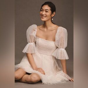 By Watters Macaron Square-Neck Tulle Embellished Mini Dress